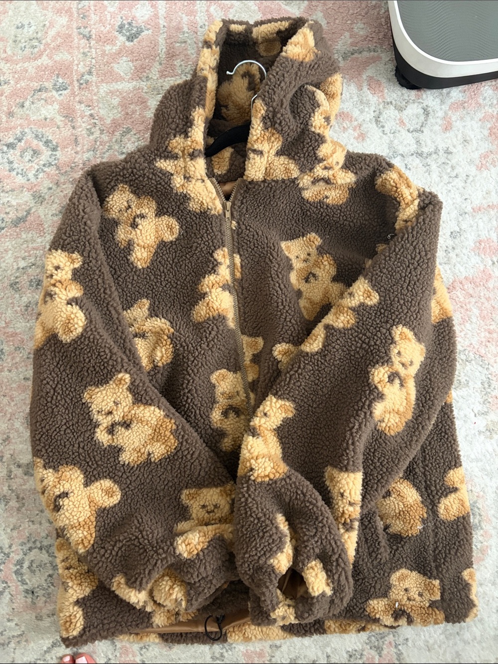 Aldrich Eden- Brown Teddy Print Sherpa Hoodie Jacket